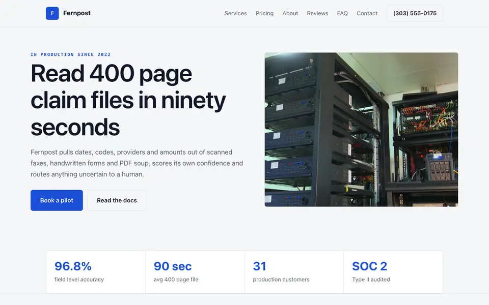 Example website for ai & ml startups built with We.Inc: the Fernpost home page