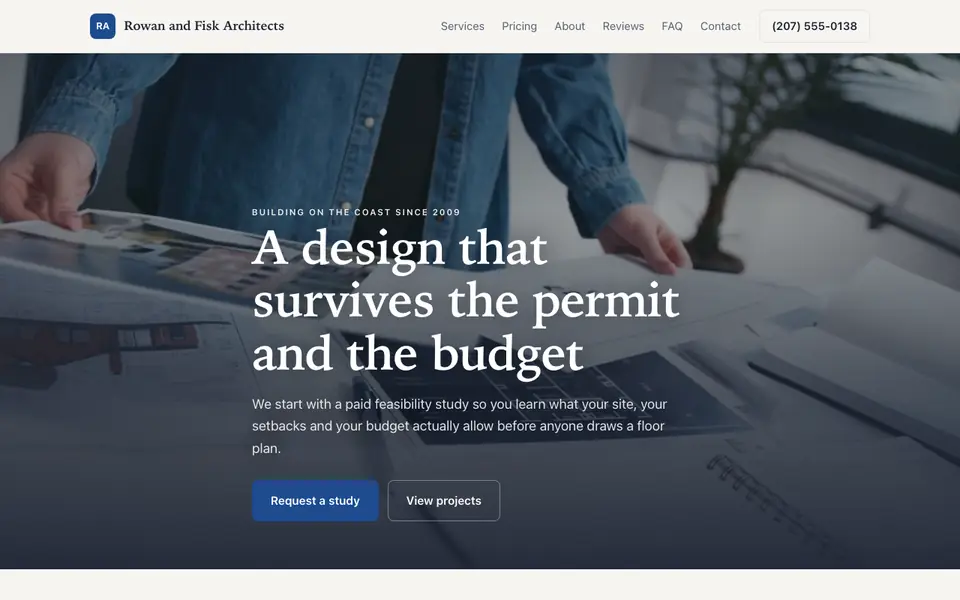 Example website for architects built with We.Inc: the Rowan and Fisk Architects home page