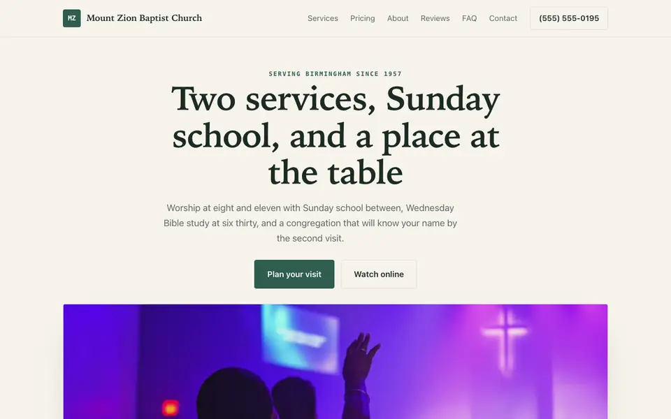 Example website for baptist churches built with We.Inc: the Mount Zion Baptist Church home page