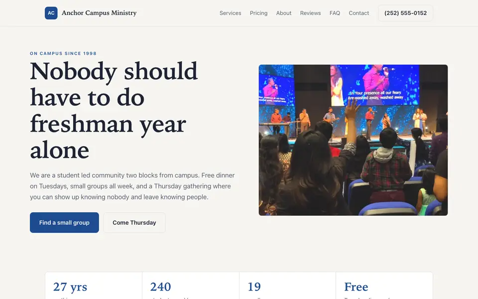 Example website for campus ministries built with We.Inc: the Anchor Campus Ministry home page