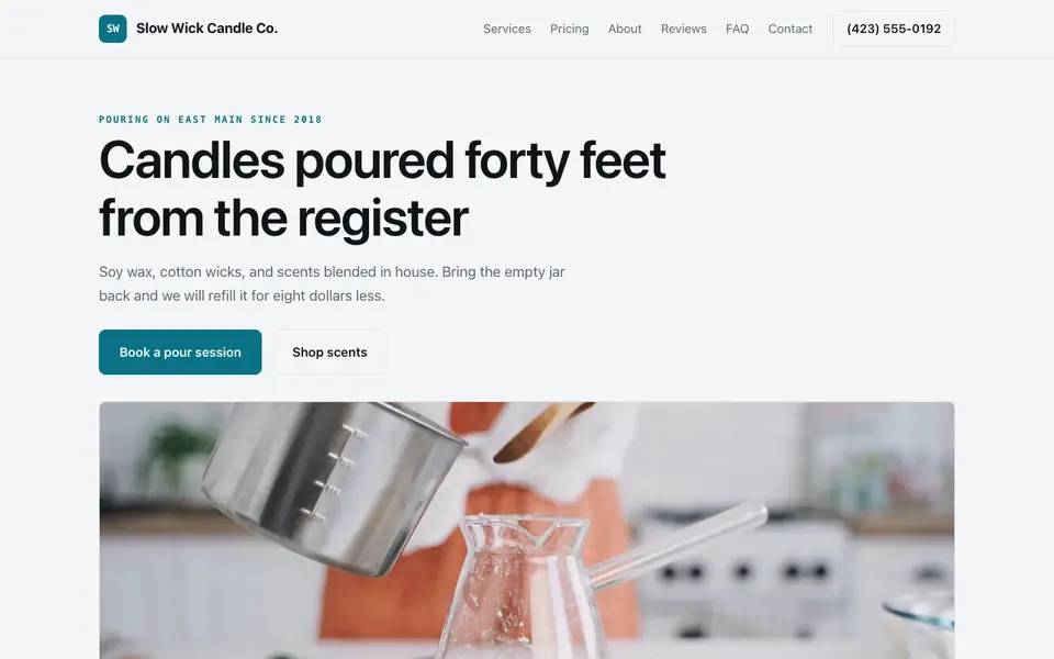 Example website for candle makers built with We.Inc: the Slow Wick Candle Co. home page