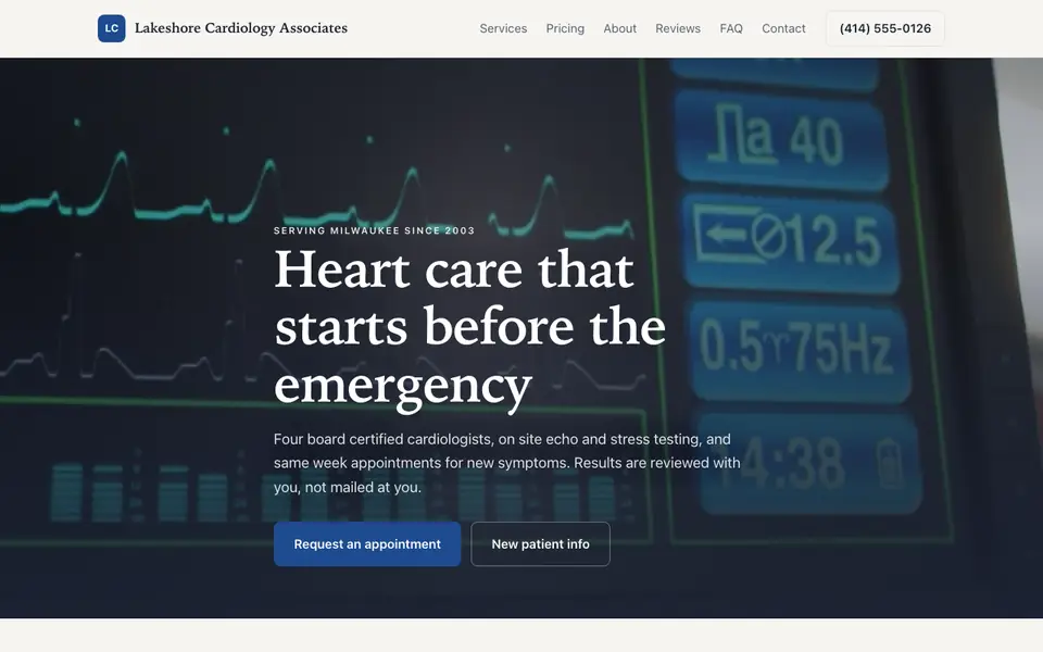 Example website for cardiologists built with We.Inc: the Lakeshore Cardiology Associates home page