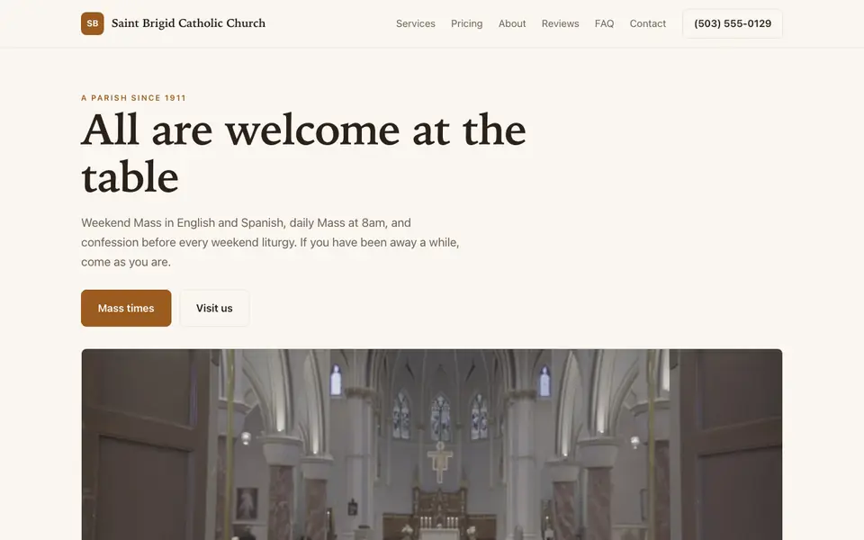 Example website for catholic churches built with We.Inc: the Saint Brigid Catholic Church home page