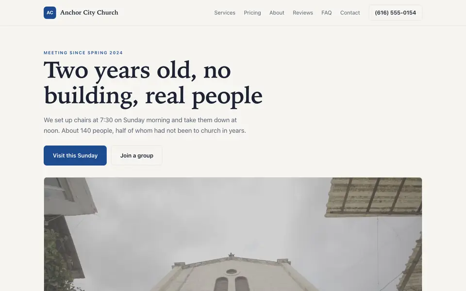Example website for church plants built with We.Inc: the Anchor City Church home page