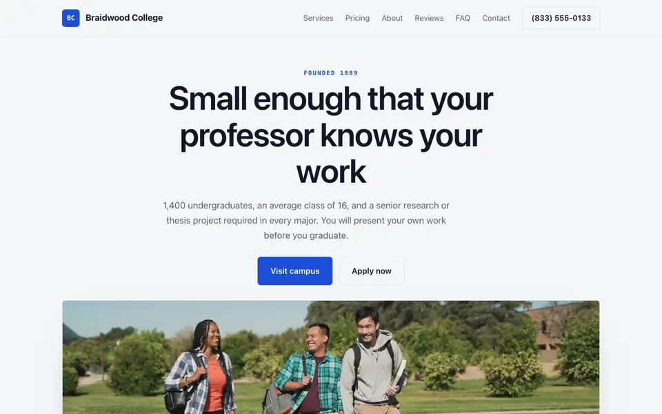 Example website for colleges built with We.Inc: the Braidwood College home page