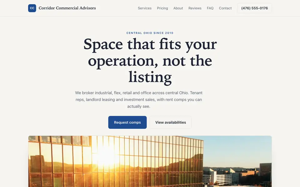 Example website for commercial real estate websites built with We.Inc: the Corridor Commercial Advisors home page