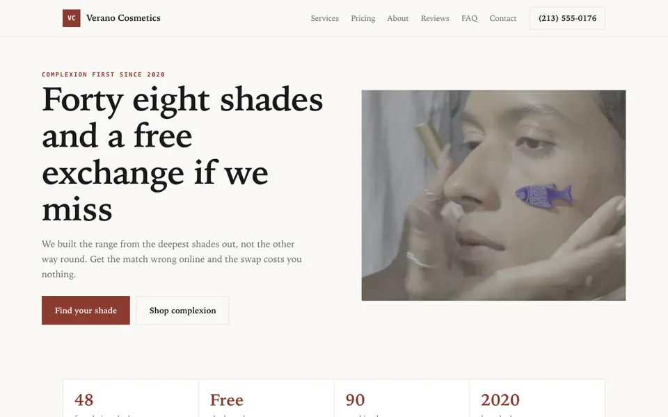 Example website for cosmetics brands built with We.Inc: the Verano Cosmetics home page