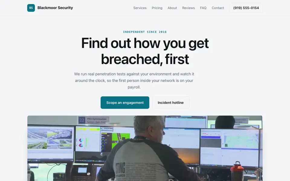 Example website for cybersecurity companies built with We.Inc: the Blackmoor Security home page