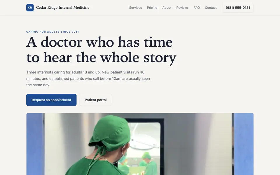 Example website for doctors built with We.Inc: the Cedar Ridge Internal Medicine home page