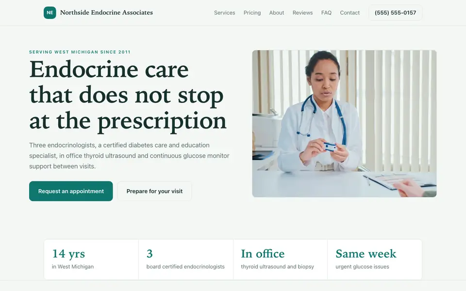 Example website for endocrinologists built with We.Inc: the Northside Endocrine Associates home page