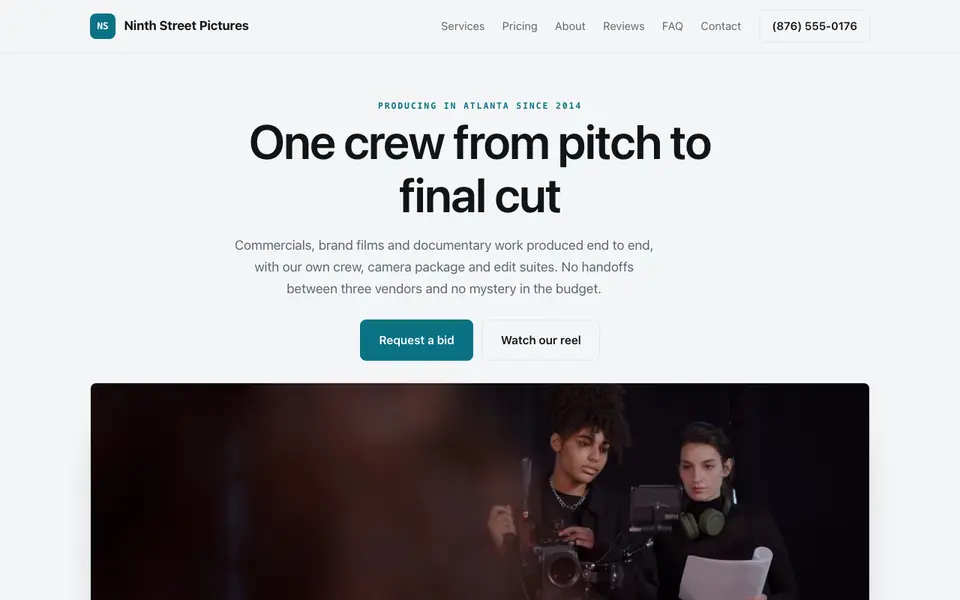 Example website for film production companies built with We.Inc: the Ninth Street Pictures home page