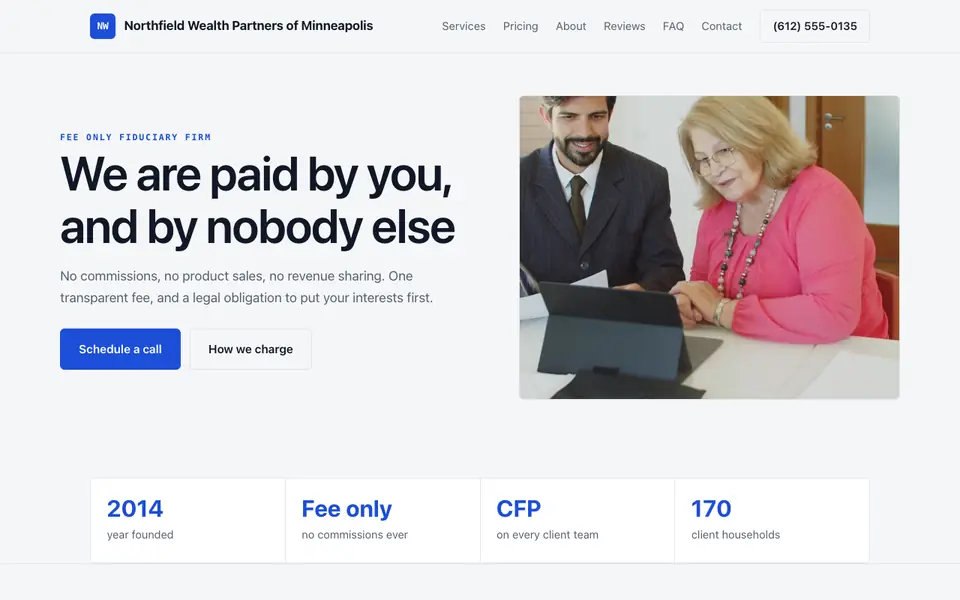 Example website for financial planners built with We.Inc: the Northfield Wealth Partners of Minneapolis home page