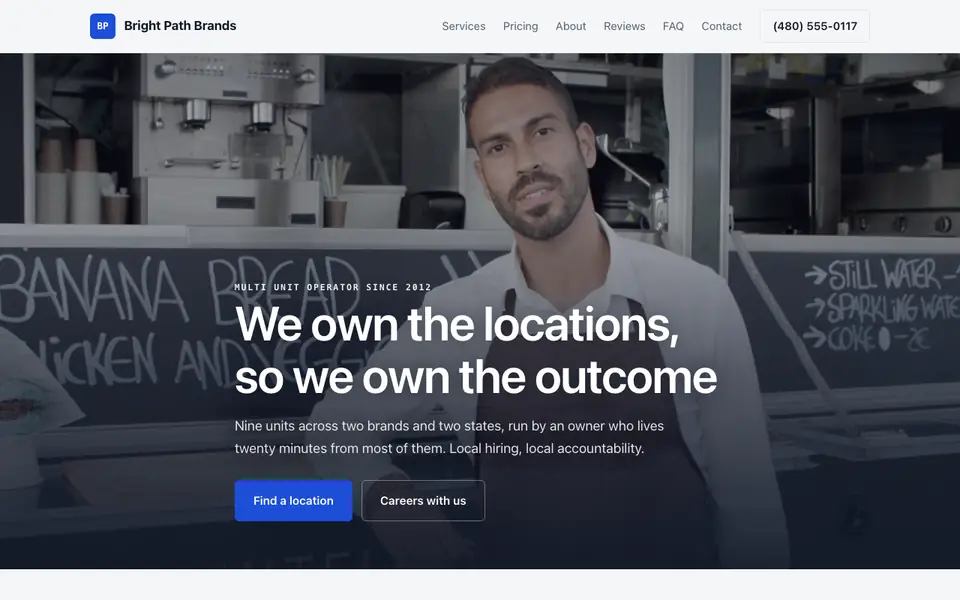 Example website for franchisees built with We.Inc: the Bright Path Brands home page