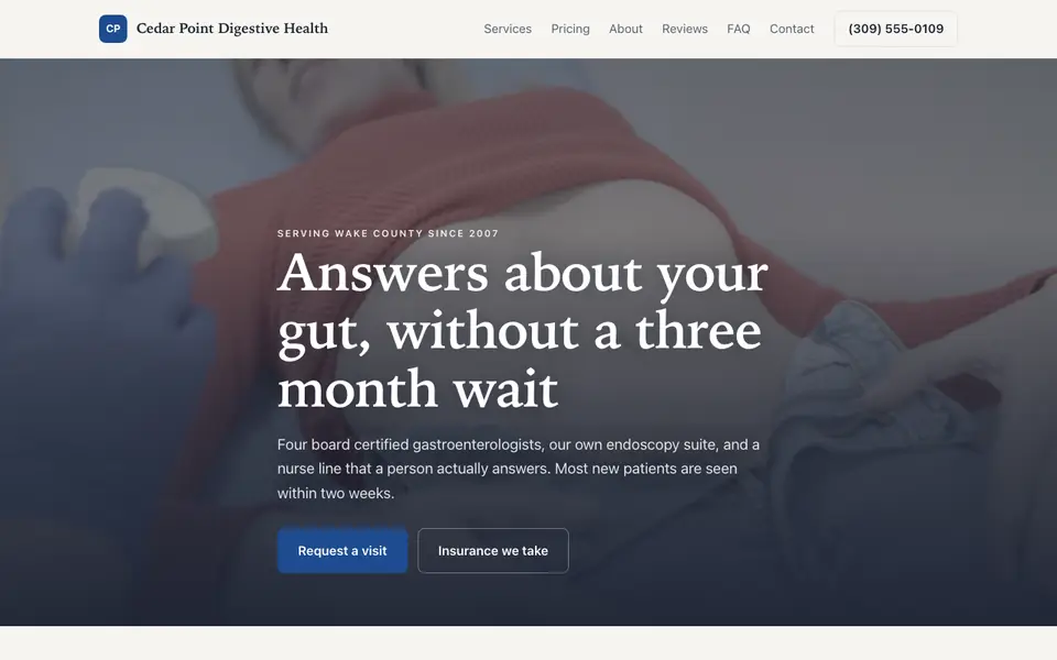 Example website for gastroenterologists built with We.Inc: the Cedar Point Digestive Health home page