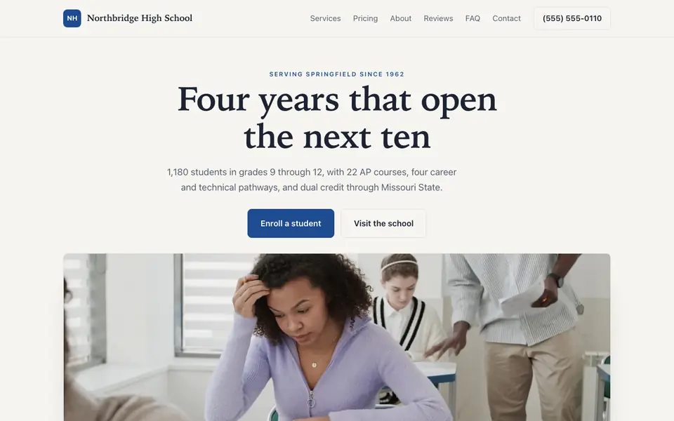 Example website for high schools built with We.Inc: the Northbridge High School home page