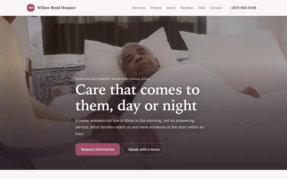 Example website for hospice & palliative care built with We.Inc: the Willow Bend Hospice home page
