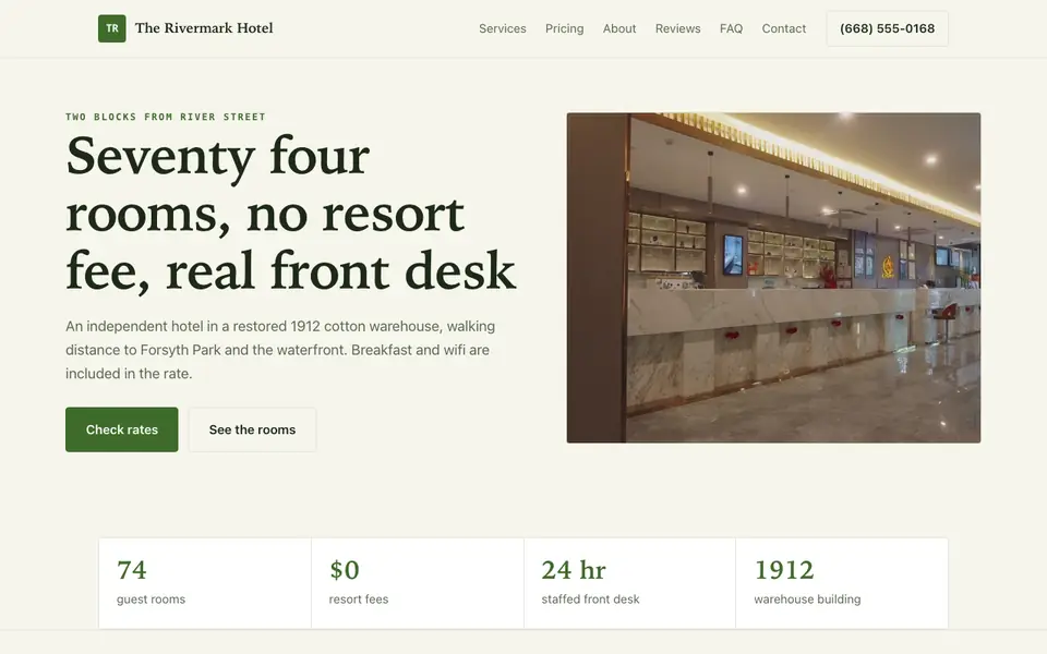 Example website for hotels built with We.Inc: the The Rivermark Hotel home page