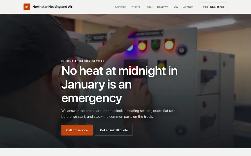 Example website for hvac contractors built with We.Inc: the Northstar Heating and Air home page
