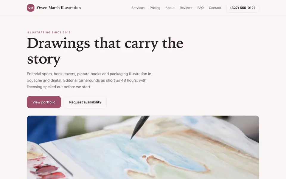 Example website for illustrators built with We.Inc: the Owen Marsh Illustration home page