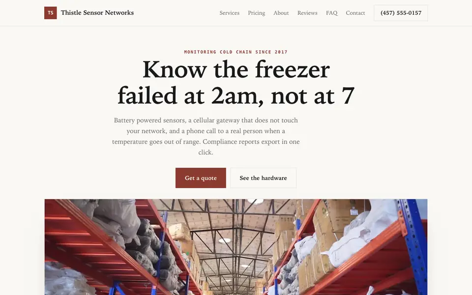 Example website for iot companies built with We.Inc: the Thistle Sensor Networks home page