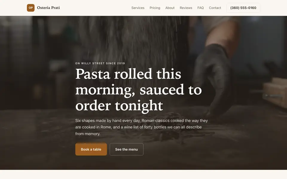 Example website for italian restaurants built with We.Inc: the Osteria Prati home page