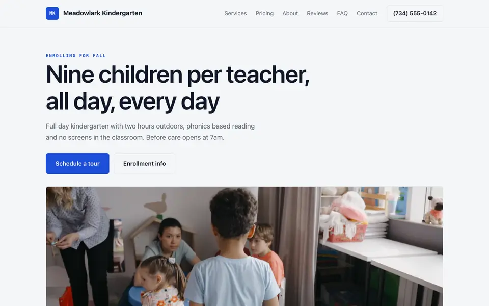 Example website for kindergartens built with We.Inc: the Meadowlark Kindergarten home page