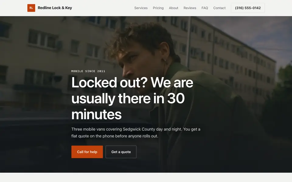 Example website for locksmith services built with We.Inc: the Redline Lock & Key home page