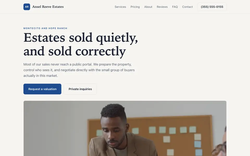 Example website for luxury real estate websites built with We.Inc: the Ansel Reeve Estates home page