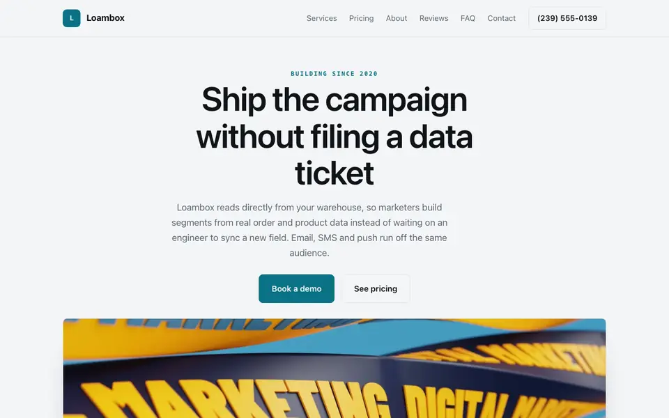 Example website for martech companies built with We.Inc: the Loambox home page