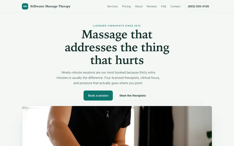 Example website for massage therapists built with We.Inc: the Stillwater Massage Therapy home page