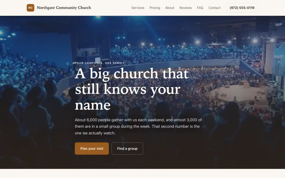 Example website for megachurches built with We.Inc: the Northgate Community Church home page