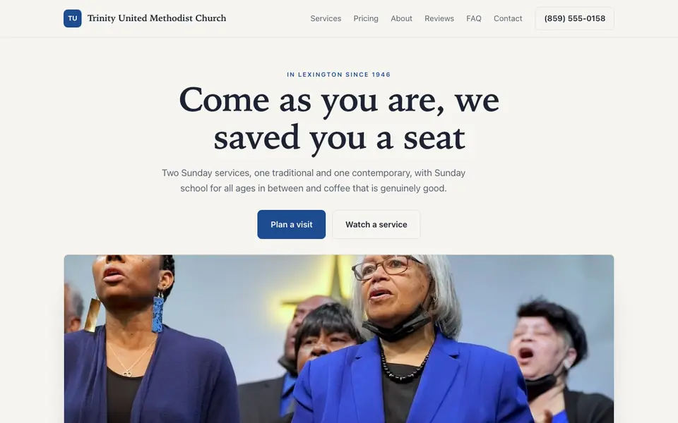 Example website for methodist churches built with We.Inc: the Trinity United Methodist Church home page