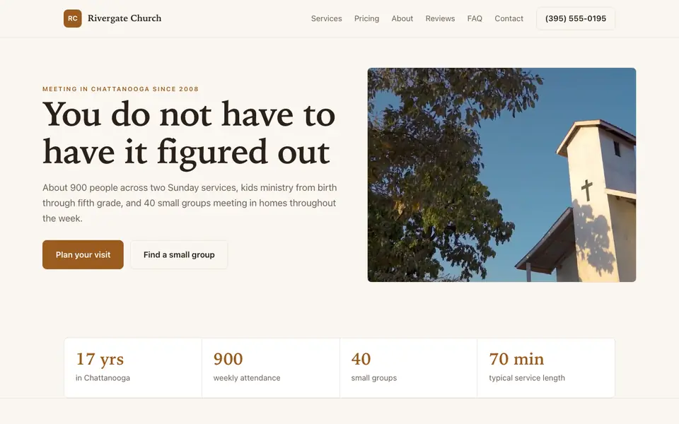 Example website for non denominational churches built with We.Inc: the Rivergate Church home page