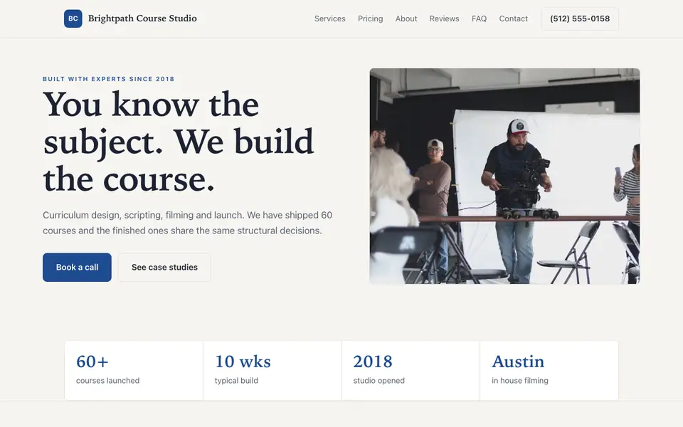 Example website for online course creators built with We.Inc: the Brightpath Course Studio home page