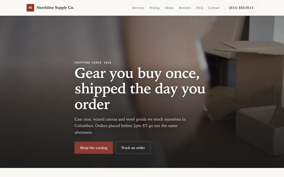 Example website for online stores built with We.Inc: the Northline Supply Co. home page