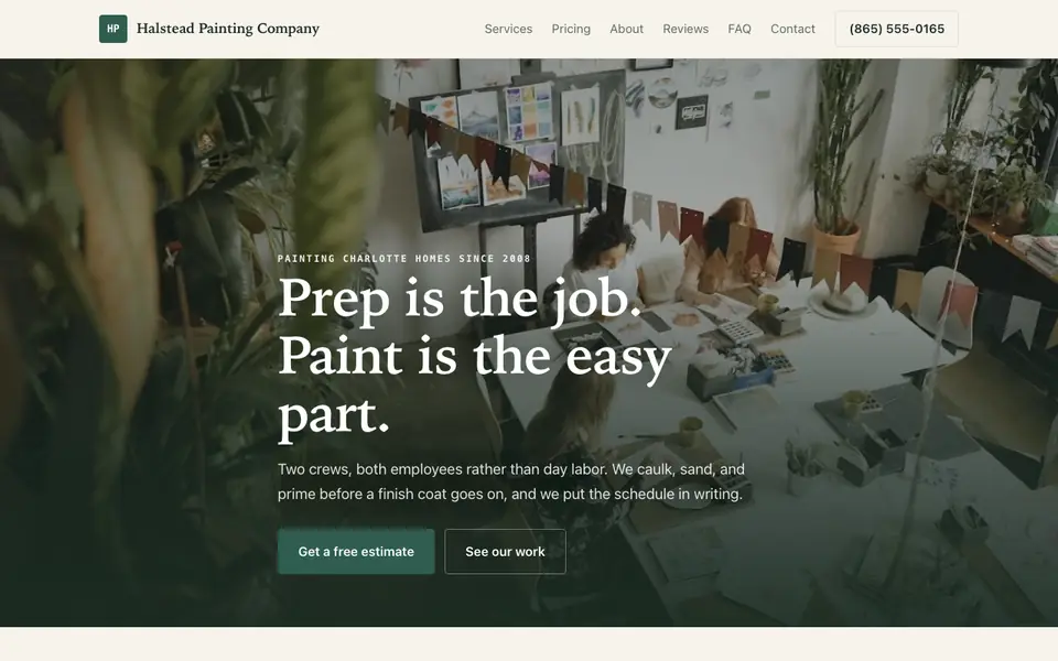 Example website for painting companies built with We.Inc: the Halstead Painting Company home page