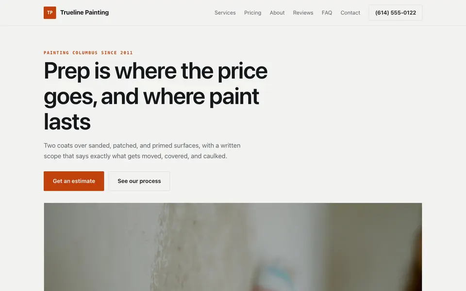 Example website for painting contractors built with We.Inc: the Trueline Painting home page