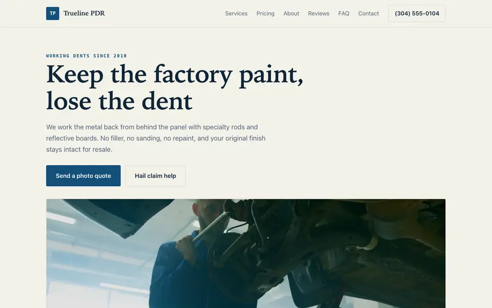 Example website for paintless dent repair services built with We.Inc: the Trueline PDR home page