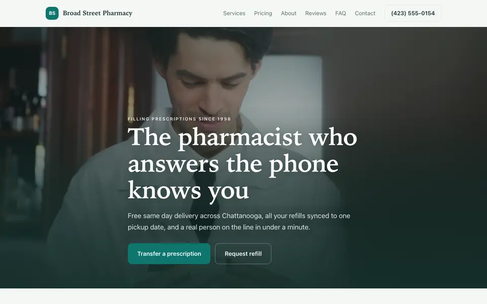 Example website for pharmacies built with We.Inc: the Broad Street Pharmacy home page