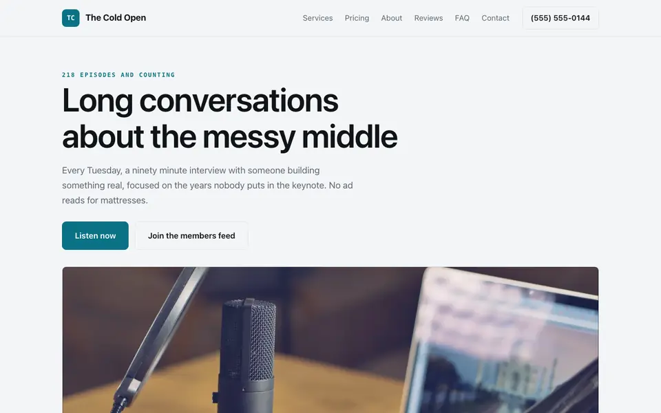 Example website for podcasters built with We.Inc: the The Cold Open home page
