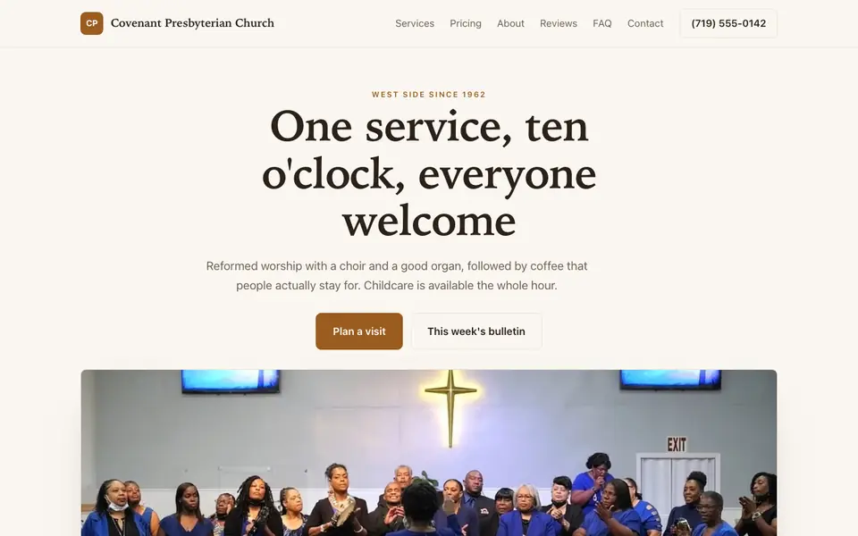 Example website for presbyterian churches built with We.Inc: the Covenant Presbyterian Church home page