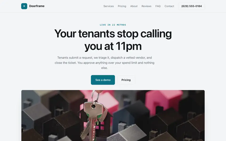 Example website for proptech startups built with We.Inc: the Doorframe home page