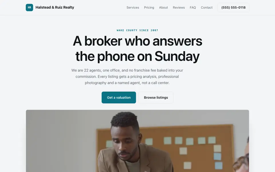 Example website for real estate broker websites built with We.Inc: the Halstead & Ruiz Realty home page