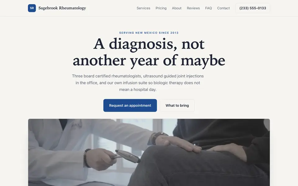 Example website for rheumatologists built with We.Inc: the Sagebrook Rheumatology home page