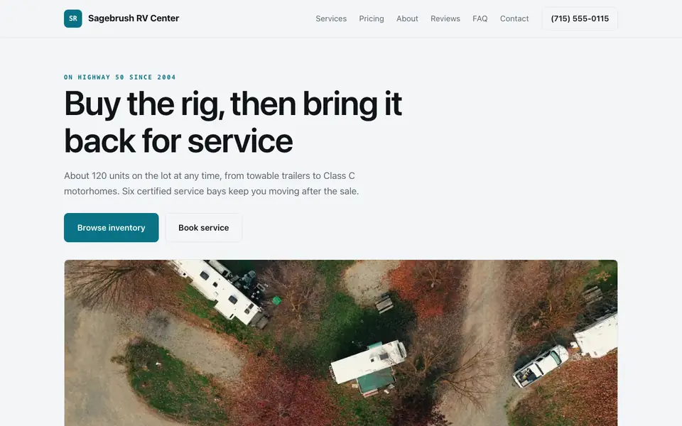 Example website for rv dealers built with We.Inc: the Sagebrush RV Center home page