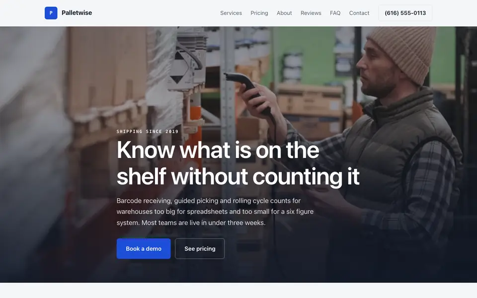 Example website for saas companies built with We.Inc: the Palletwise home page