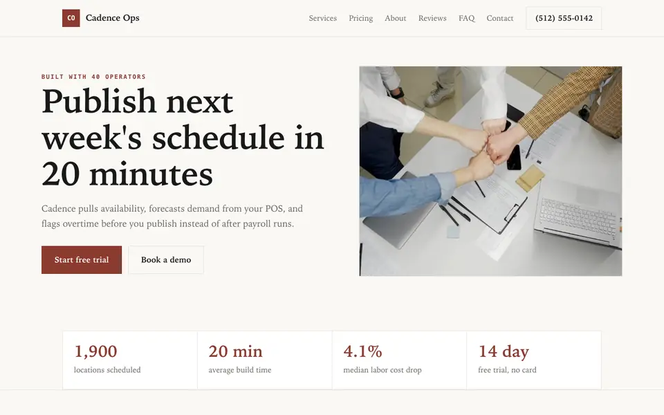 Example website for saas startups built with We.Inc: the Cadence Ops home page