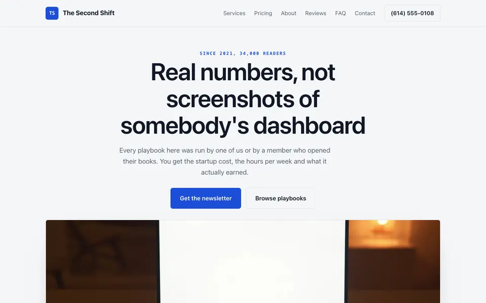 Example website for side hustles built with We.Inc: the The Second Shift home page
