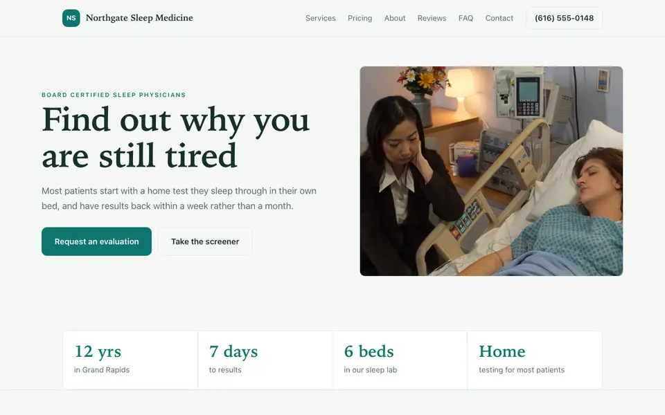 Example website for sleep clinics built with We.Inc: the Northgate Sleep Medicine home page