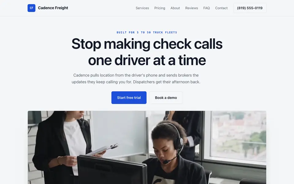 Example website for startups built with We.Inc: the Cadence Freight home page